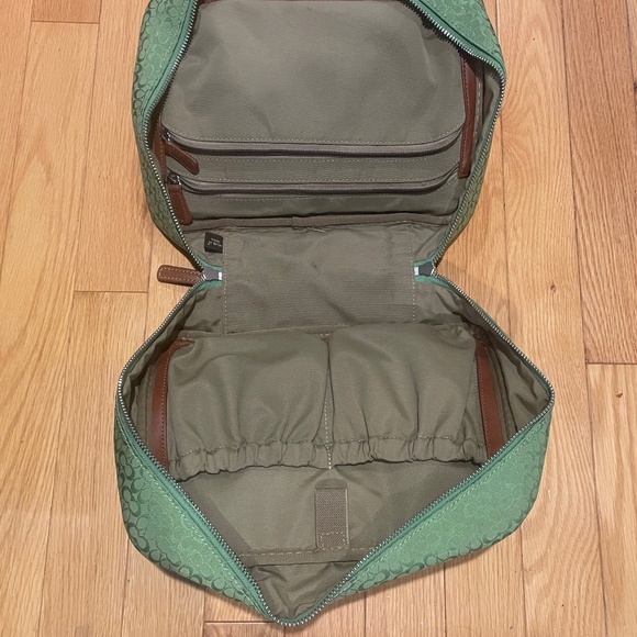 Vintage Coach Signature Jacquard Green Canvas Travel Cosmetics Bag - Picture 9 of 14